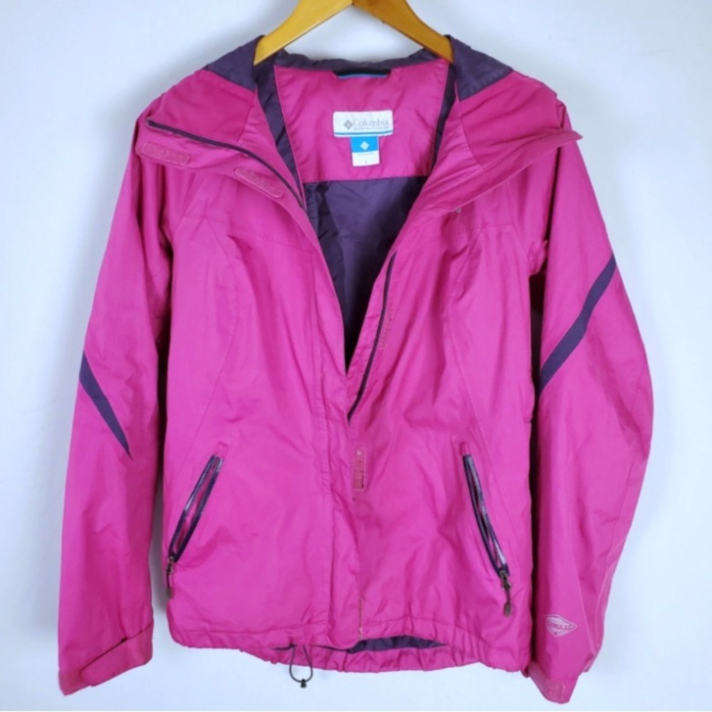Columbia Omni-Tech Windbreaker Jacket Women's Size Small Pink Hooded Full Zip - Picture 1 of 8